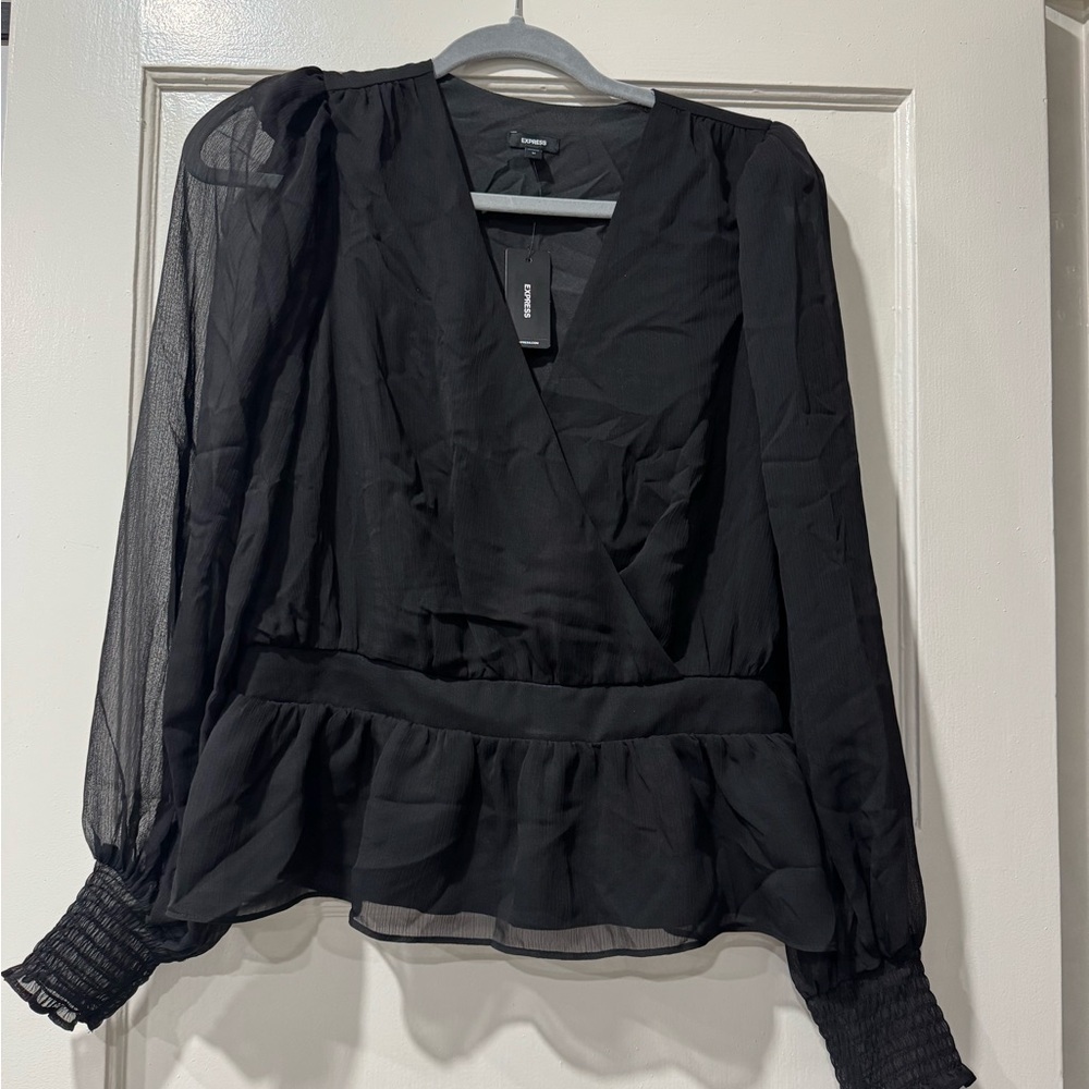 Express Black Sheer Wrap Blouse